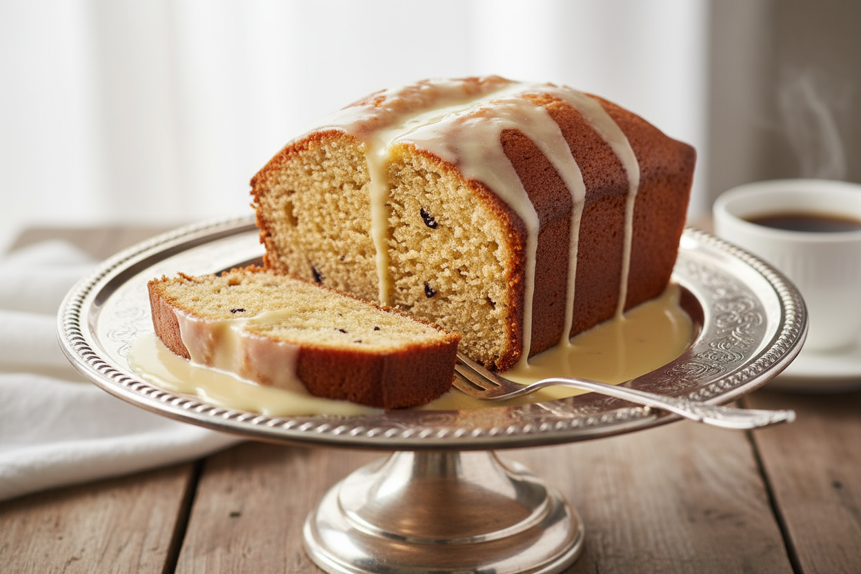 bourbon rum pound cake, not bundt, with creme anglaise