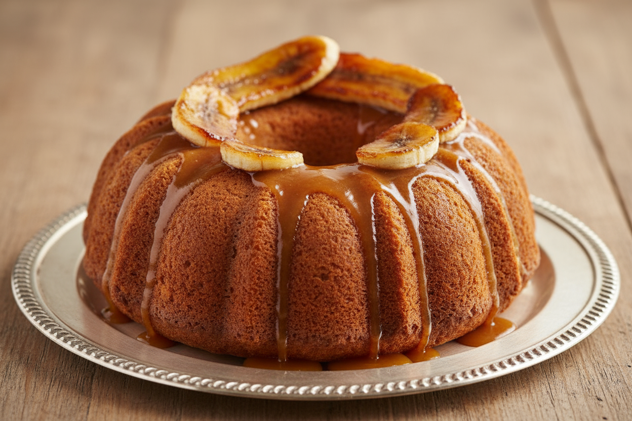 banana rum bliss bundt cake with banana fosters rum sauce
