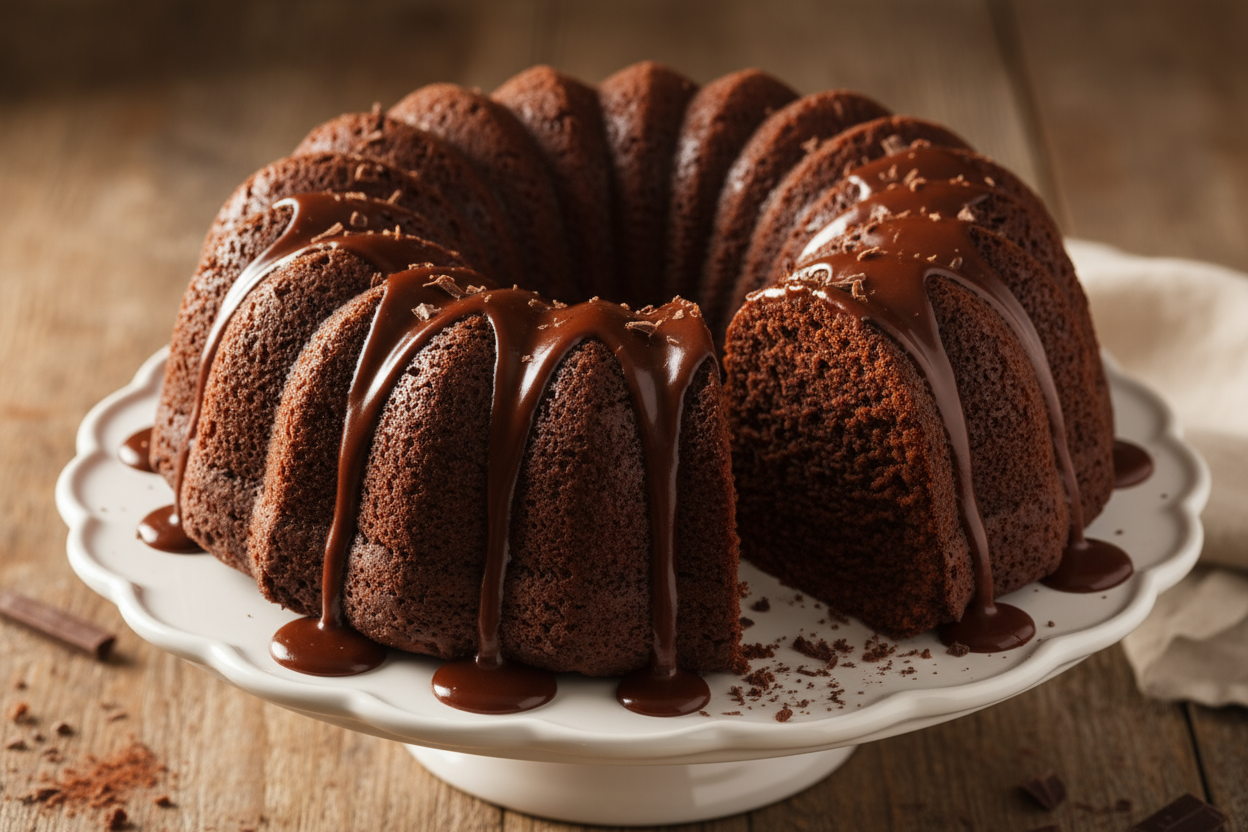 chocolate bundt cake with chocolate glaze