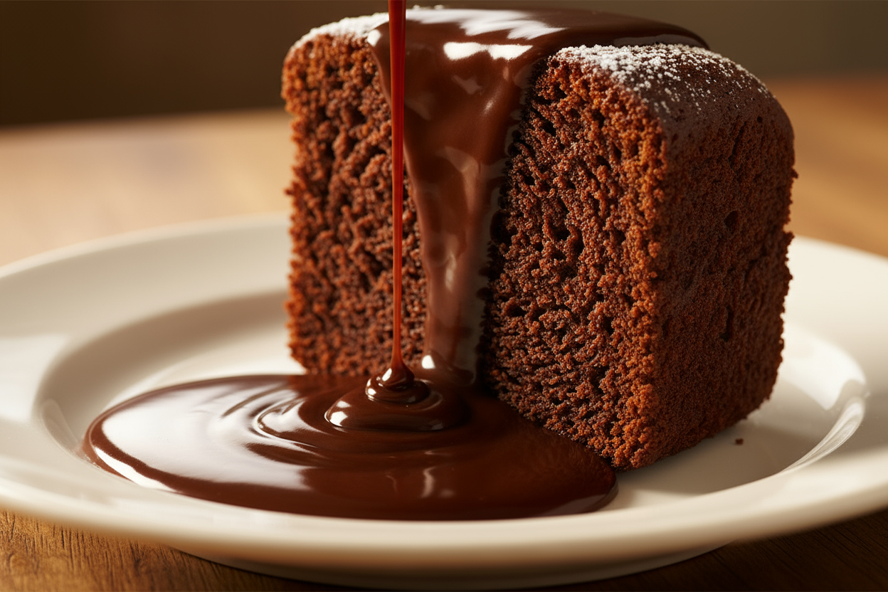 chocolate pound cake with chocolate sauce